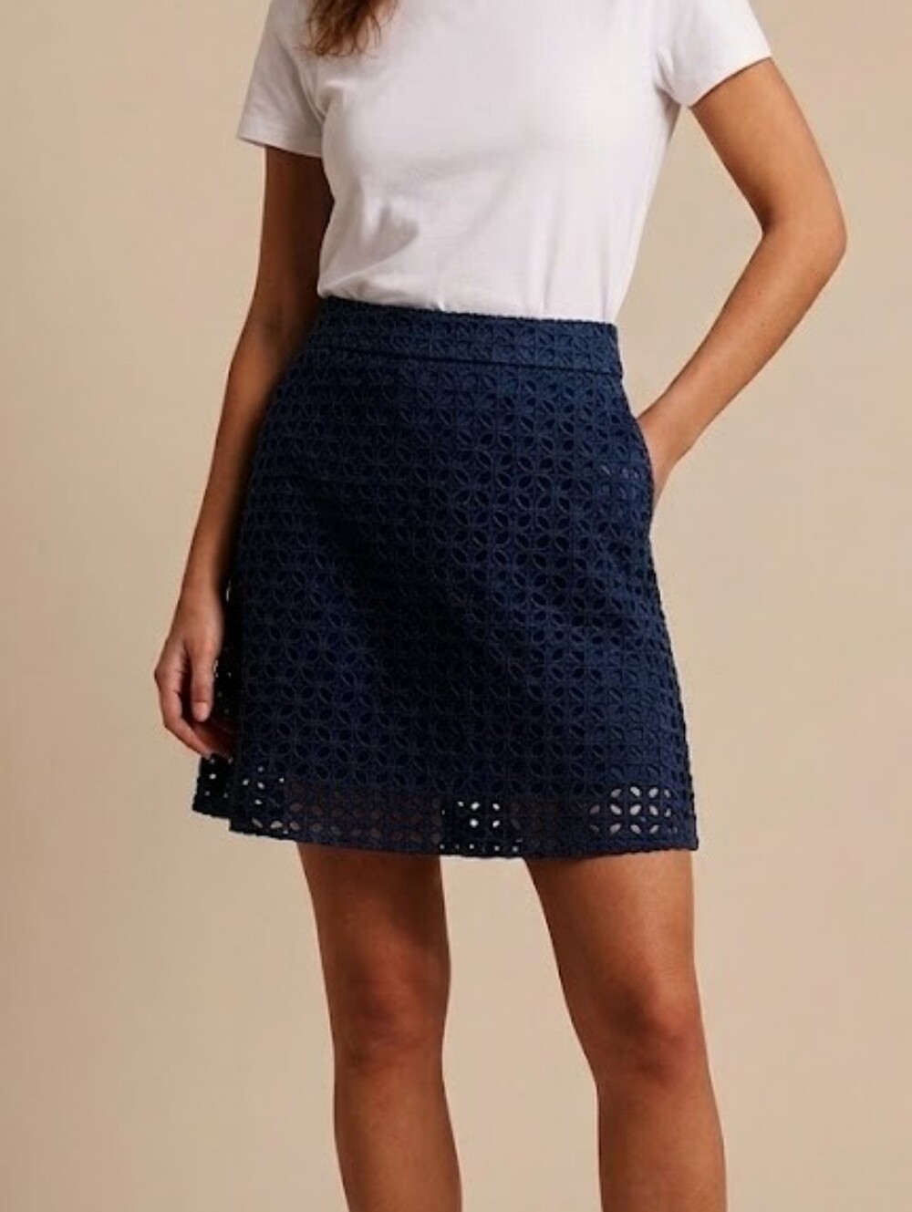 Zara Navy Lace Eyelet A-Line Mini Skirt Size Small Office Wear